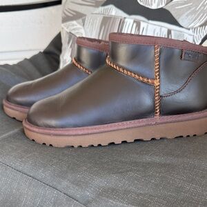 UGG Brown Leather Ankle Booties